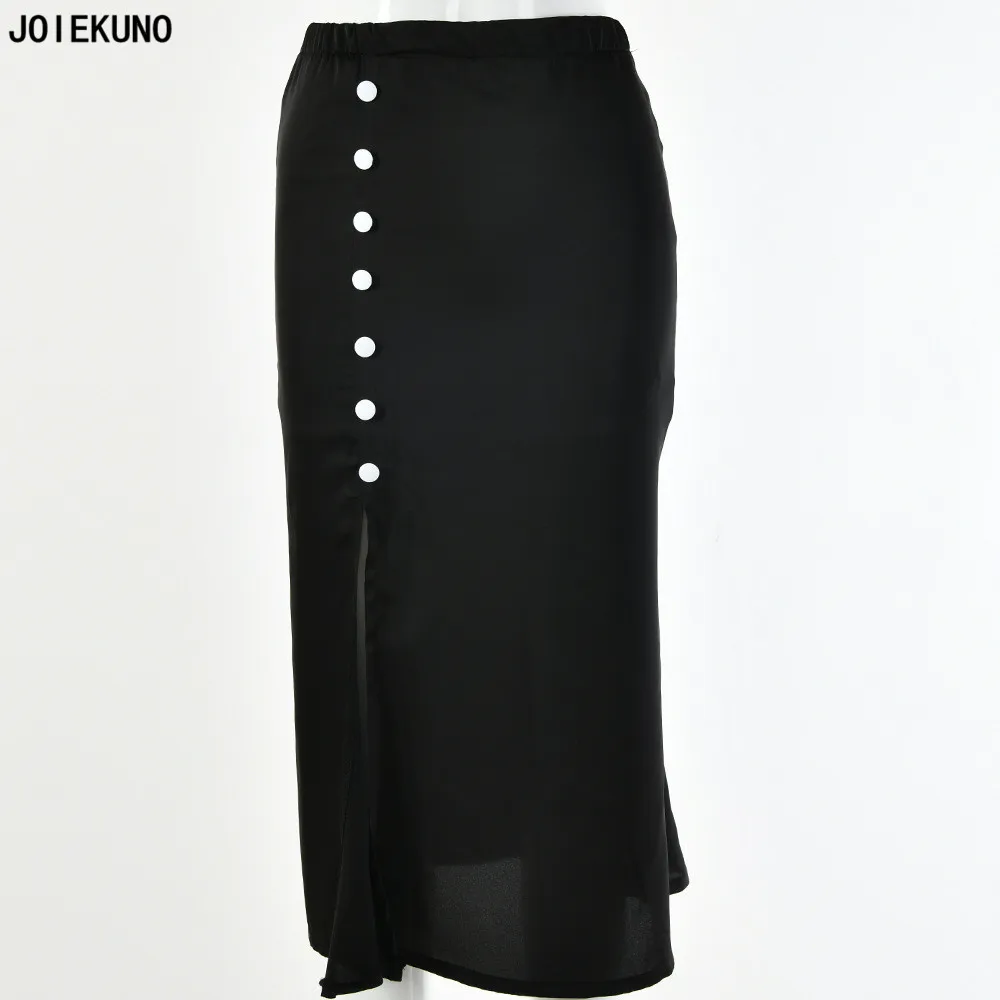 JOIEKUNO на цельных высоких уличная модная длинная юбка женские юбки mujer moda пикантные Modis Кнопка разрез Для женщин вечерние юбка FD8222