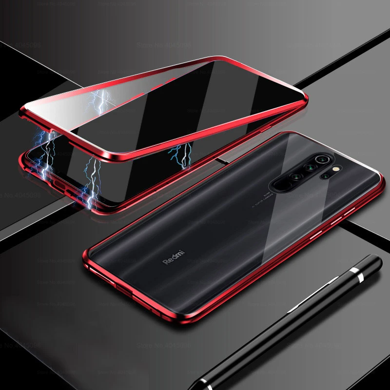 360 двухсторонний стеклянный чехол для Xiaomi Redmi Note 8T 8 Pro, магнитный металлический бампер, задняя крышка на Xiomi Redmi Note 8 Note8Pro, чехол s - Цвет: Red