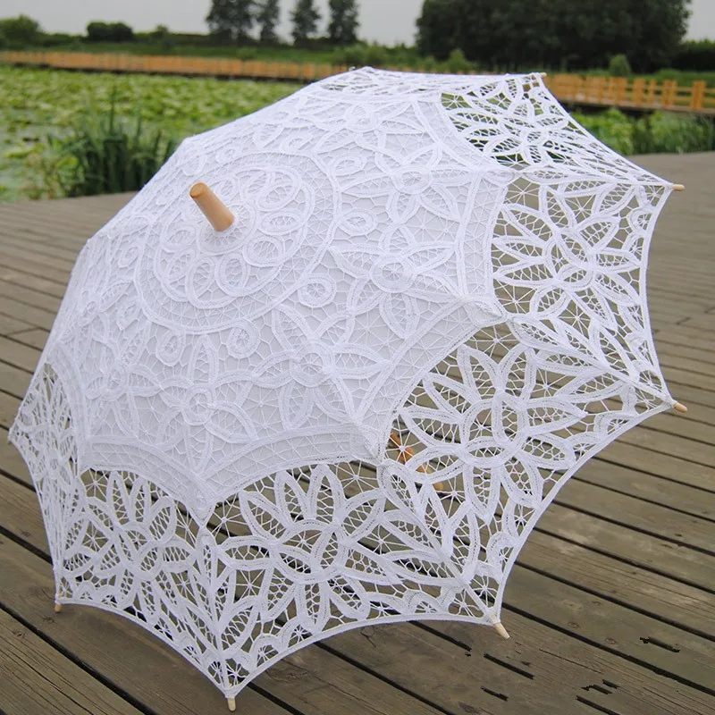Lace Sun Umbrella Parasol Embroidery Bride Umbrella White Ivory Wedding Ombrelle Dentelle Parapluie Mariage Decorative