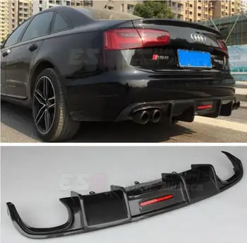 

High Quality Carbon fiber Rear Bumper Lip Spoiler Diffuser Cover For AUDI A6 A6L C7.5 S6 RS6 S-LINE 2016 2017 2018 (with lamp)