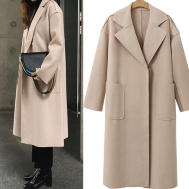 Liva/Новое модное женское черное осенне-зимнее пальто из верблюжьей шерсти, длинное Прямое пальто - Цвет: beige