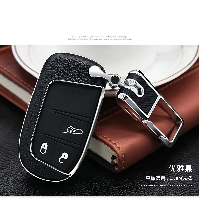 Leather Car Key Case Key Cover Key Shell For Dodge Journey Charger for Jeep Renegade Grand Cherokee for Chrysler 200 300