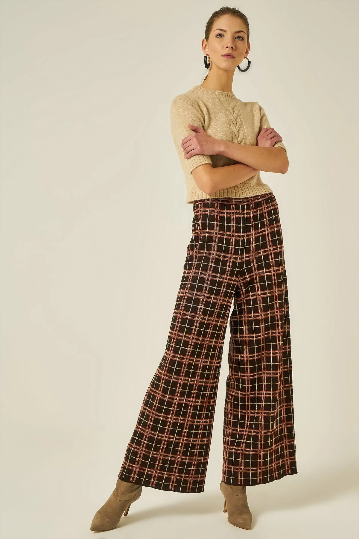 

Plaid Pattern Pleat Detailed Knitwear Pants