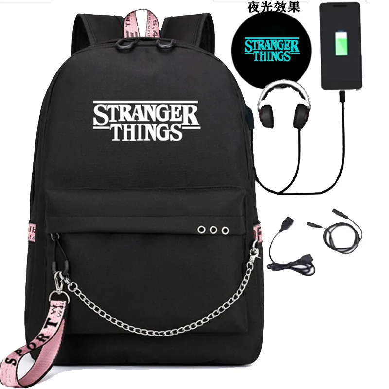 

American TV Series Stranger Things Stranger Backpack USB Rechargeable Night Light Backpack Schoolbag
