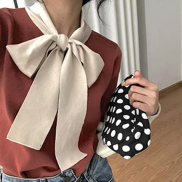 brick red pullover Neploe корейский весенний женский тонкий свитер зимняя одежда вязаный джемпер со шнуровкой длинный рукав элегантный женский обтягивающий пуловер 90400 - Цвет: brick red pullover
