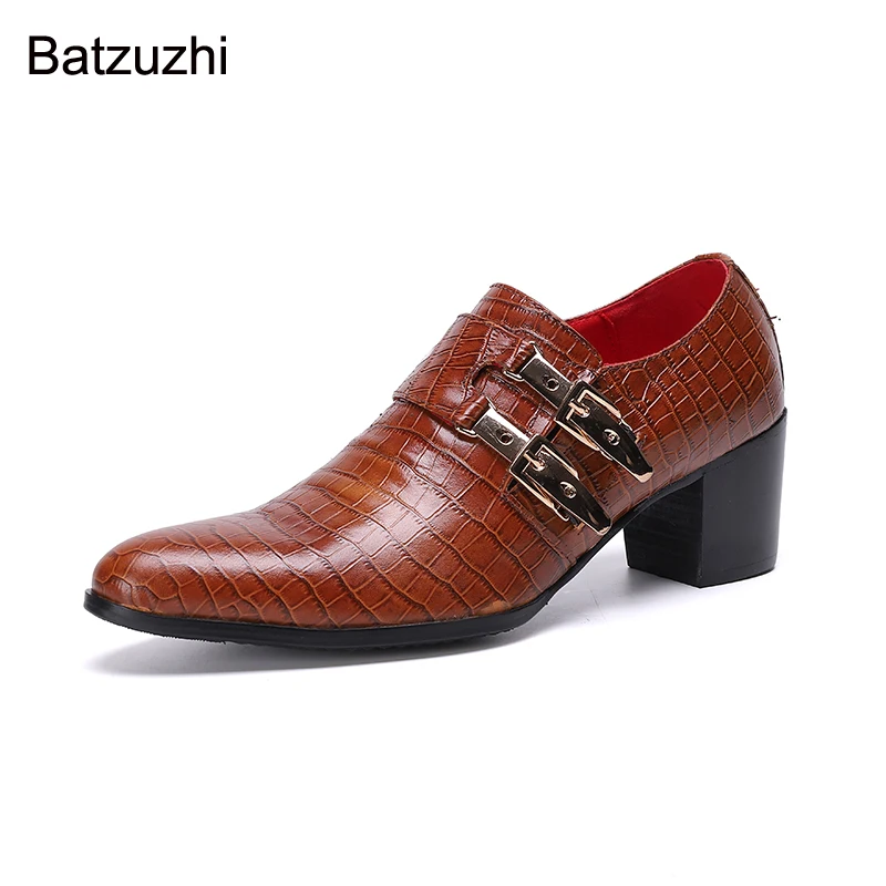 

Batzuzhi Luxury Handmade Formal Leather Dress Shoes Men Fashion Men Shoes Buckles 7cm Heels High Party and Wedding Shoes, 38-46!