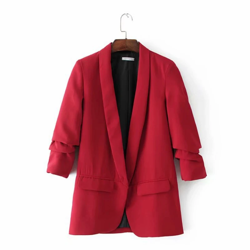 red Liva девушка Весна Осень Slim Fit Женские официальные пиджаки офисная работа открытый передний зазубренный Женский блейзер пальто горячая распродажа мода - Цвет: red