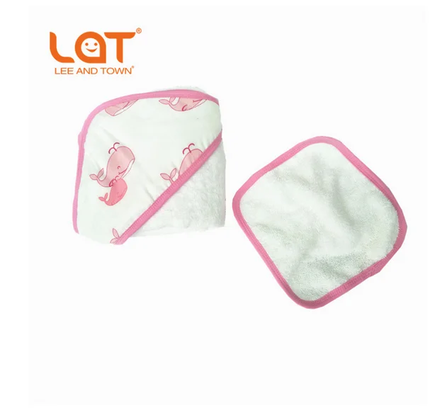 LAT Baby/хлопковое экологически чистое банное полотенце с капюшоном и принтом+ платок для лица, комплект, ультра мягкая детская накидка, Подарочный уход за кожей - Цвет: 2