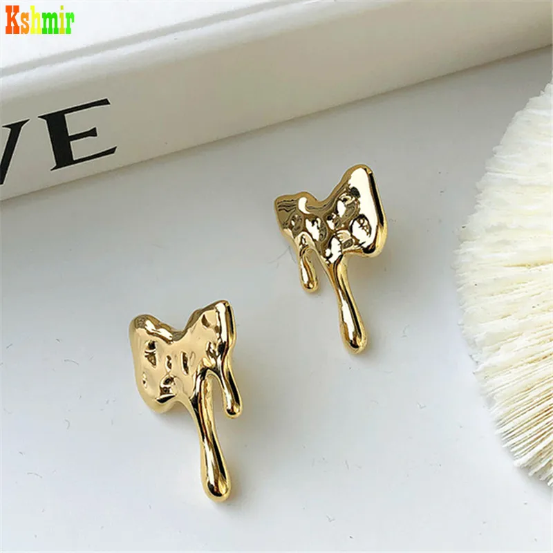 Kshmir Metallic smooth surface irregular simple women retro jigsaw drip shaped earrings For women jewelry gifts