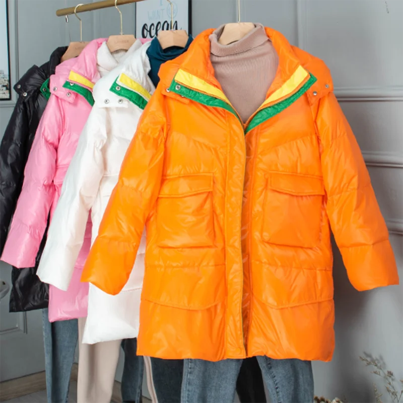 Новинка 2021 яркий цвет Зимняя Повседневная Женская куртка на утином пуху пальто