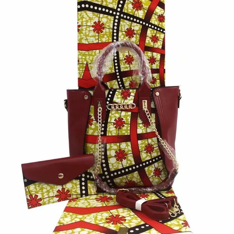 Коричневые африканские женские восковые сумки набор с 6 ярдов прекрасные восковые принты настоящая Анкара восковая ткань, модные высококачественные F910-25