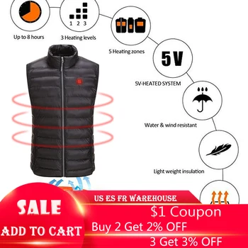 

Electric USB Heated Vest Men Vest Waistcoat Woman Coat Thermal Softshell Heated Jacket Vest Heating Cycling Hiking Camping