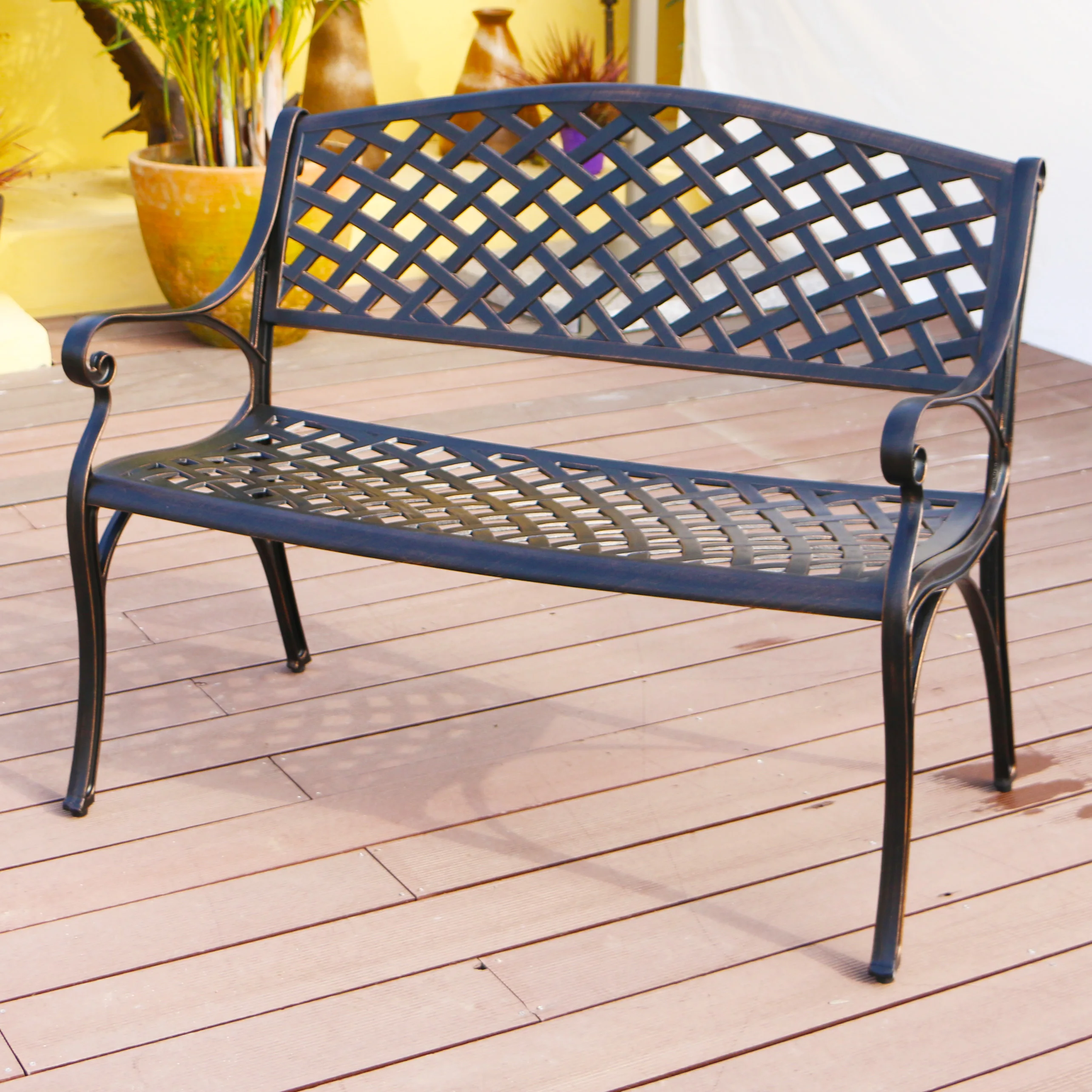 

Outdoor Cast Aluminum weave Patio Bench Antique Garden Retro Chairs