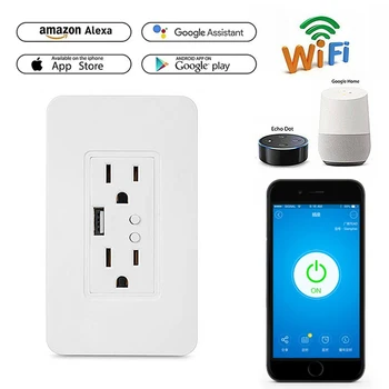 

Smart WIFI Wall Outlet Plug Duplex Receptacle Touch Wireless In-Wall Socket,Works With Alexa Compatible ,Google Assistant