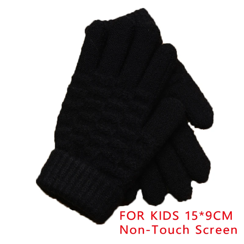 Kids Black Зимние перчатки для сенсорного экрана для женщин и мужчин теплые эластичные вязаные варежки Имитация шерсти полный палец Guantes женский крючком Luvas утолщаются - Цвет: Kids Black