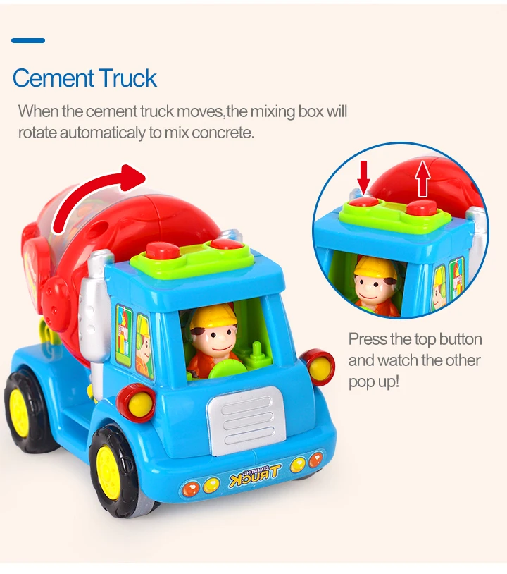 HOLA 386(набор из 3) Push& Go фрикционный автомобиль игрушки для мальчиков-уличная уборочная машина, бетономешалка, комбайн игрушечный грузовик