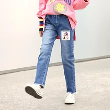 Джинсовые брюки для девочек коллекция года, весенне-осенние новые стильные детские джинсы для больших мальчиков Модные Узкие штаны для девочек в Корейском стиле