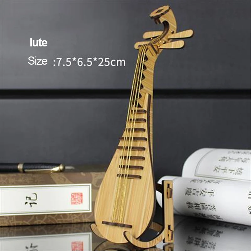 lute bamboo Детские Музыкальные инструменты деревянные 3D головоломки ручной работы фортепиано модель игрушки для взрослых подарок - Цвет: lute bamboo