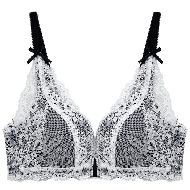 

PAERLAN Front closure wireless bralette deep V lace bras for women comfortable push up underwear french style bralette lingerie