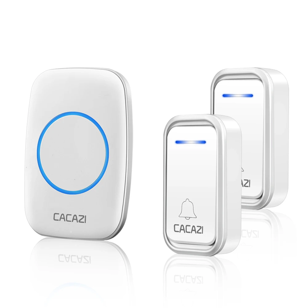 2 button 1 receiver CACAZI водонепроницаемый беспроводной домашний дверной звонок умный пульт дистанционного управления 300 м светодиодный свет кнопка батареи вызова дверной звонок ЕС вилка 38 Chime 3 громкости - Цвет: 2 button 1 receiver