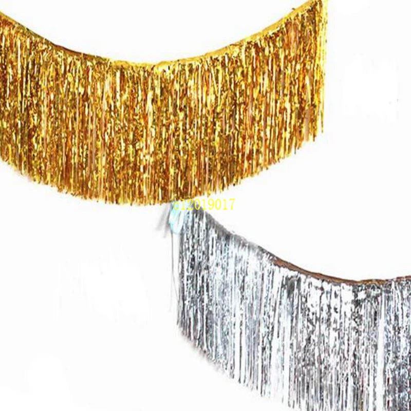 Gold Foil Fringe Curtain Tinsel String Shiny Shimmer Tassel Wedding Decoration Photo Booth Backdrop 35*120cm 50pcs