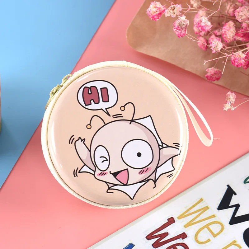 

Cartoon Round Zipper Hard Headphone Holder Case Earphone Storage Bag Portable Coin Purse Protective USB Cable Organizer