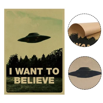 

I WANT TO BELIEVE - The X Files Art Silk Or Kraft Poster UFO TV Series Print Kraft Painting Decorative Picture Home Decor