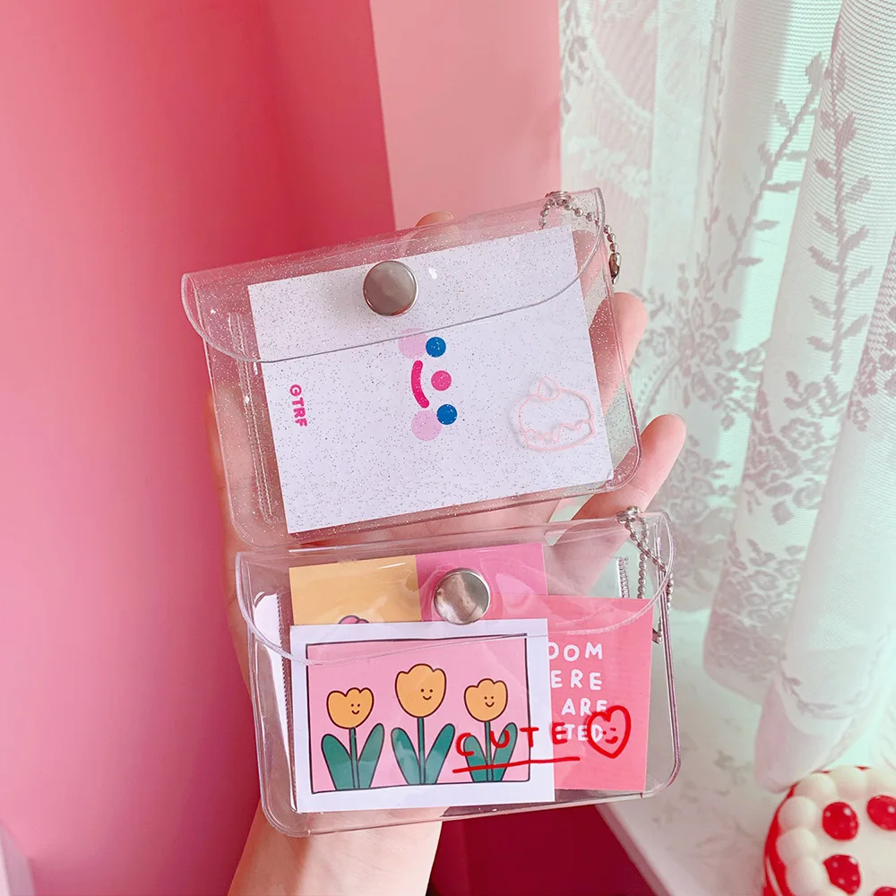 Fashion Transparent Card Case Keychain Student Portable ID Protective Key Chains Flash Powder Purse Keyring Gifts | Украшения и