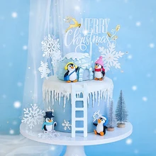Верхняя шапка Зимний пингвин торт-Снежинка Топпер для детского душа розовый синий рождественские вечерние украшения для выпечки Десерт принадлежности ребенок Любовь Подарки