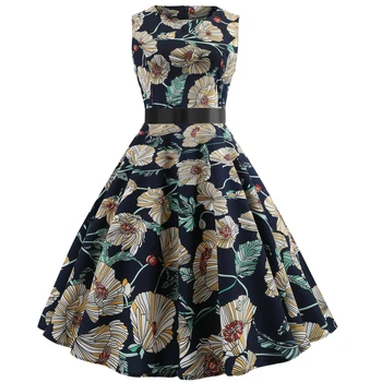 

Summer Elegant Women 50s 60s Vintage Dress Casual Print Office Party Dress Swing Rockabilly Pin Up Midi Dress Plus Size