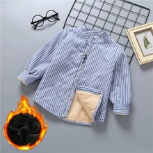 Блузка для мальчиков и девочек; коллекция года; сезон осень-зима; модные детские рубашки в полоску; теплые флисовые рубашки; детские топы; плотная теплая блузка