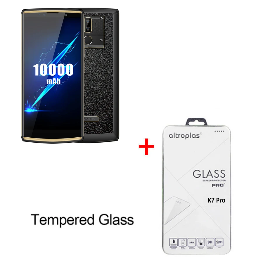 Black N Temper Glass OUKITEL K7 Pro 6," FHD+ 18:9 Android 9,0 смартфон MT6763 Восьмиядерный 4 Гб 64 ГБ 10000 мАч с функцией распознавания лица 9 В/2 а Быстрая зарядка мобильного телефона - Цвет: Black N Temper Glass