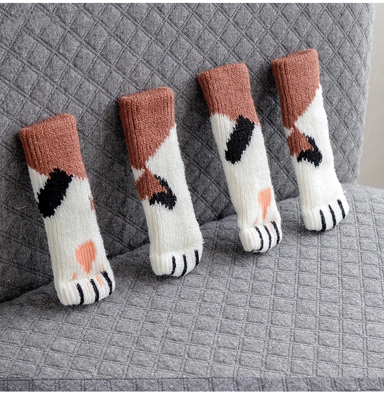 4 шт. милые съемные рукава для стула вязаные носки с кошачьими лапами