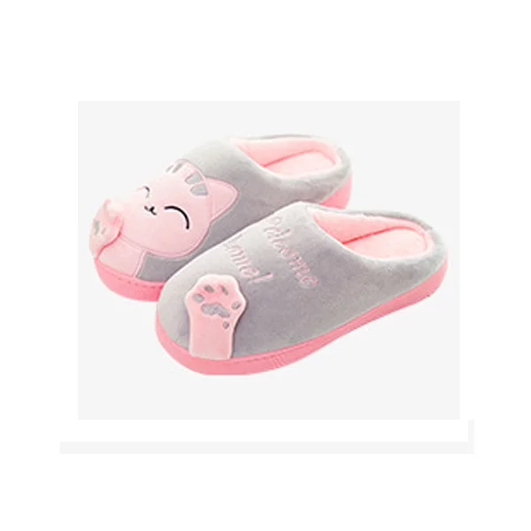 Grey pink Для женщин мужские зимние домашние тапочки с мультяшным принтом Обувь для кошек; Сезон Зима; теплые домашние тапочки домашние Спальня для влюбленных пар - Цвет: Grey pink