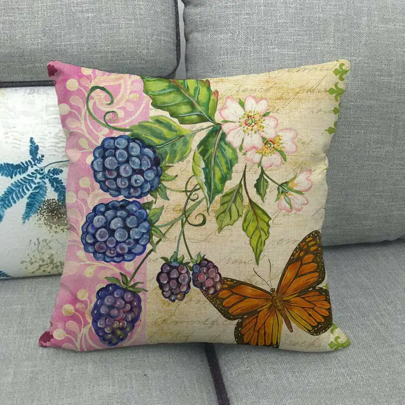 Sofa decorative pillowcase plant series pillow case living room decorative flowers fruit printed linen pillowcase450x450mm