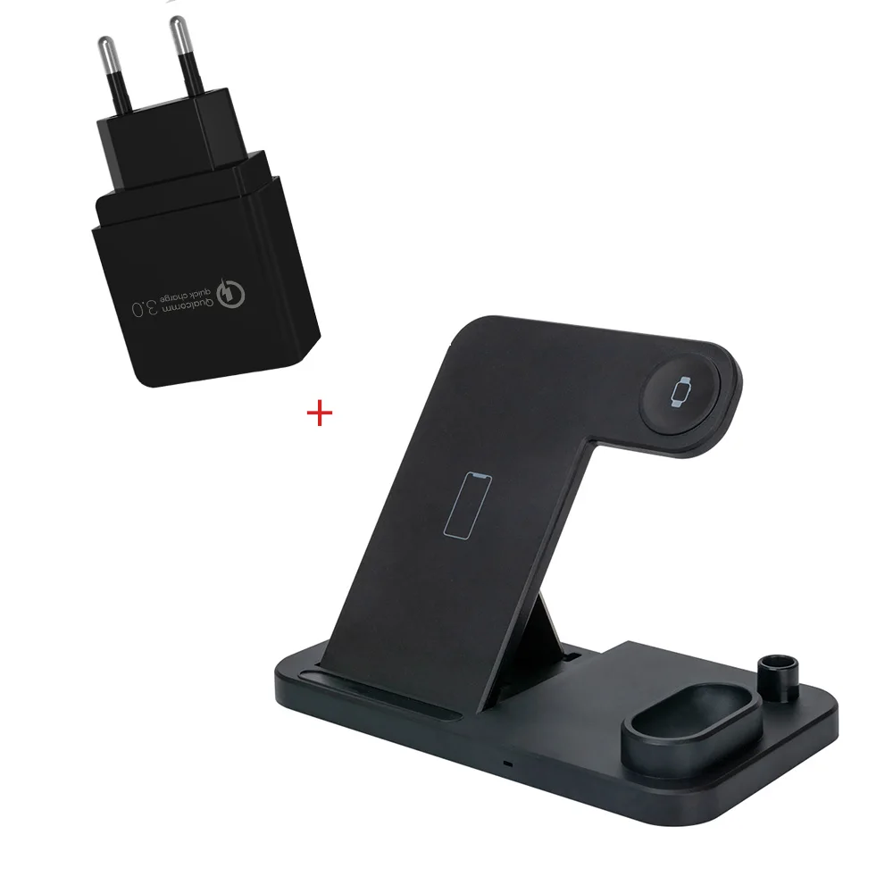 10W Qi Wireless Charger Stand Dock Station For Apple Watch Series 5 4 3 2 I Watch Iphone 11 Pro Max XR X Xs Airpods Apple Pencil - Цвет: Black EU Plug