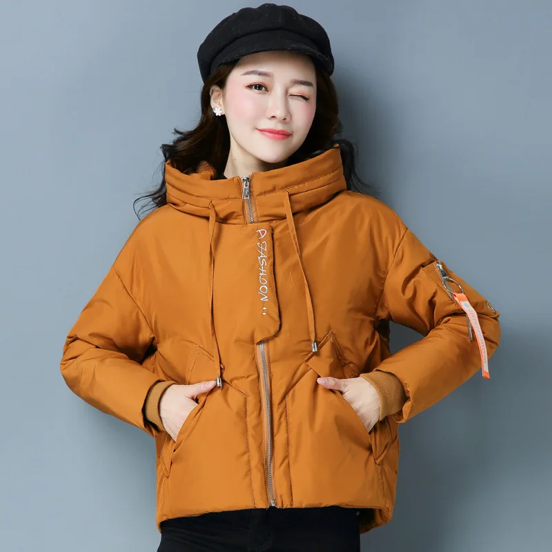 

Short Zip-up Jacket Women's 2018 Winter New Style Loose-Fit Slimming Hooded Cotton-padded Clothes Women's Korean-style Casual do