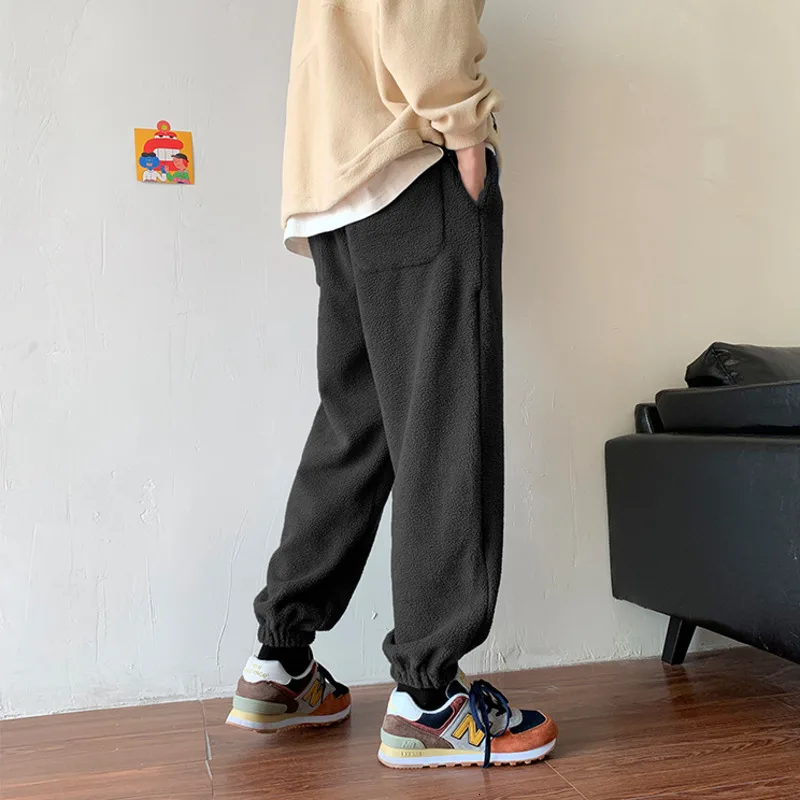 Winter Plus Velvet Padded Pants Men's Warm Fashion Casual Lamb Hair Pants Men Streetwear Wild Loose Joggers Sweatpants Mens