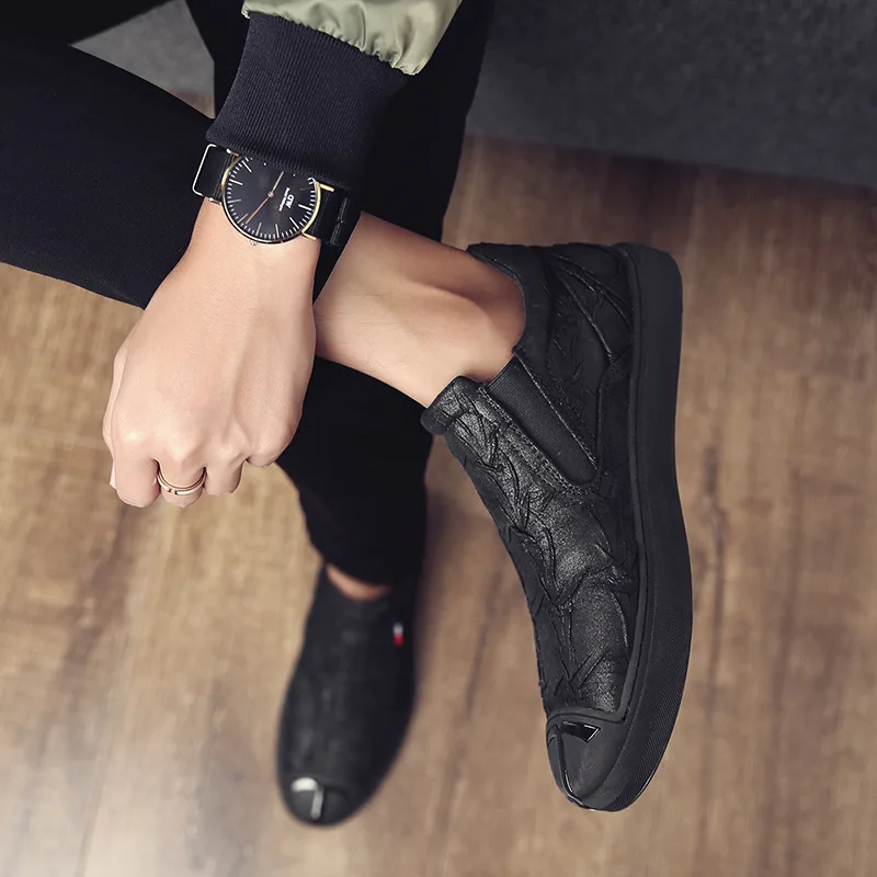 

Elastic MEN'S Shoes Trend Spring New Style Trendy Shoes Versatile Cool Black And White with Pattern Light Weight Loafers Slip-on