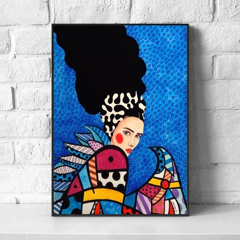 

Cartoon Oil Painting Style Girl Canvas Picture Vintage Abstract Romantic Flower Bird Fish Wall Art Poster Prints Home Decor Gift