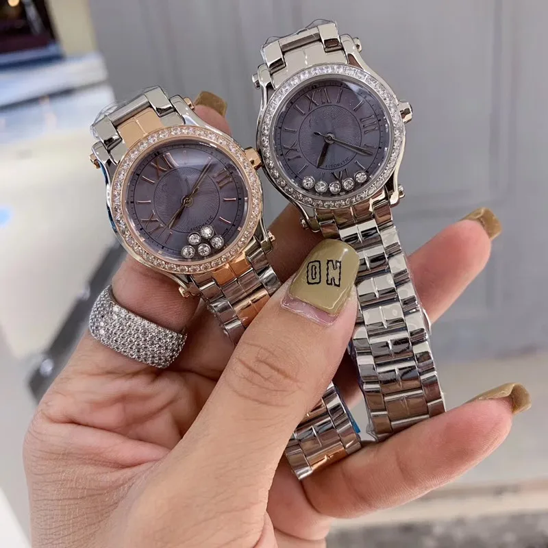 Популярный бренд happy crystal Часы из нержавеющей стали ремешок 5 Кристалл движущиеся часы с фианитами для женщин Роскошные Брендовые Часы