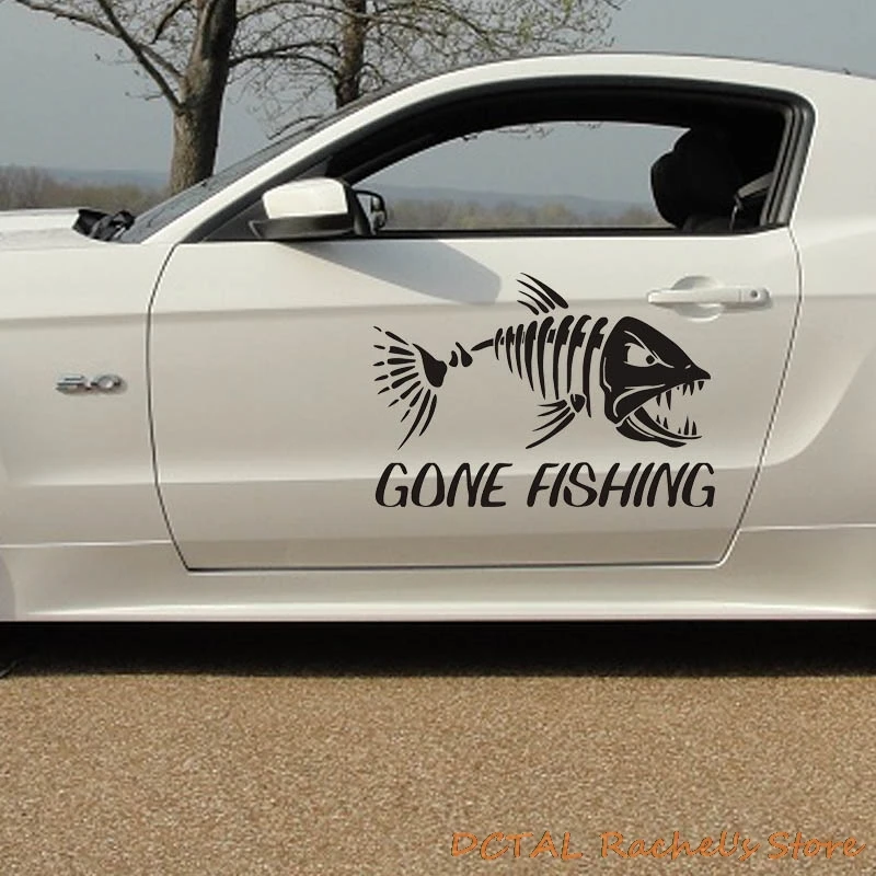 Gone Fishing Car Sticker Fish Decal Fuel Tank Cover Door Window Trunk Motorcycle Helmet for  VW Golf Polo SUV Laptop