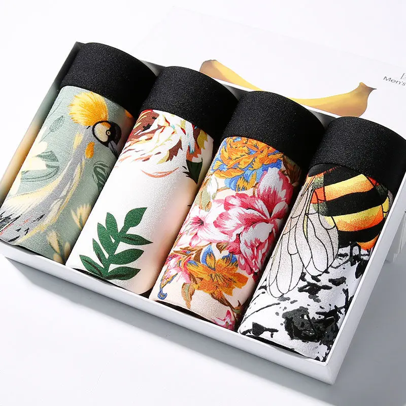 

4Pcs\lot New 2019 Shorts Men Underwear Boxers Cotton Modal Soft Boxer Men Sexy Letter Printed Shorts Male Panties Cueca