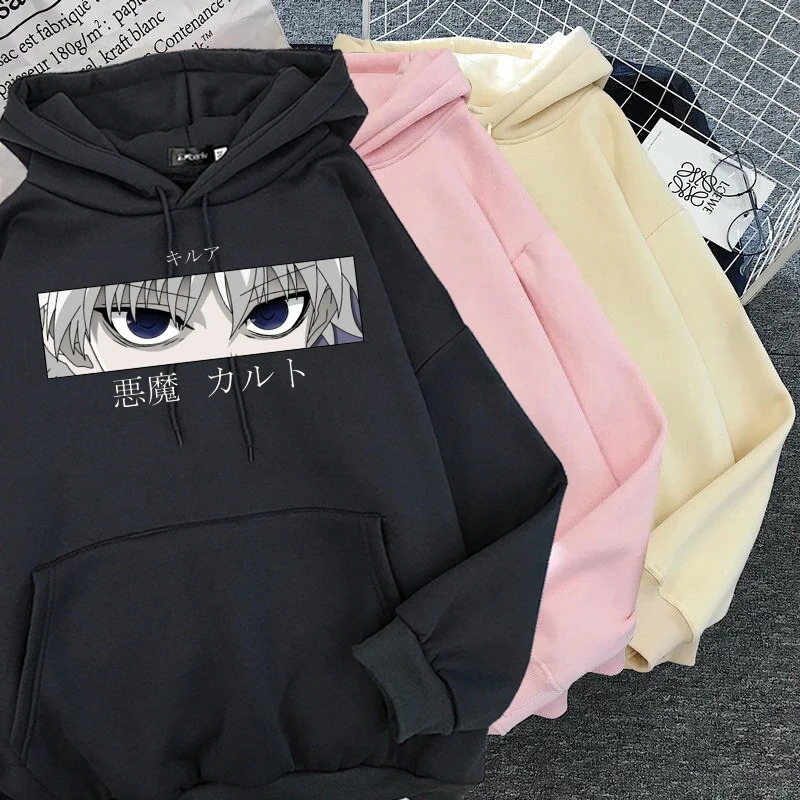 Las mujeres sudaderas con capucha de Hunter X Hunter jerseys Sudadera con capucha sudaderas Killua Zoldyck diablo ojo impresión ropa de calle de Anime Tops Goth con capucha S-3XL