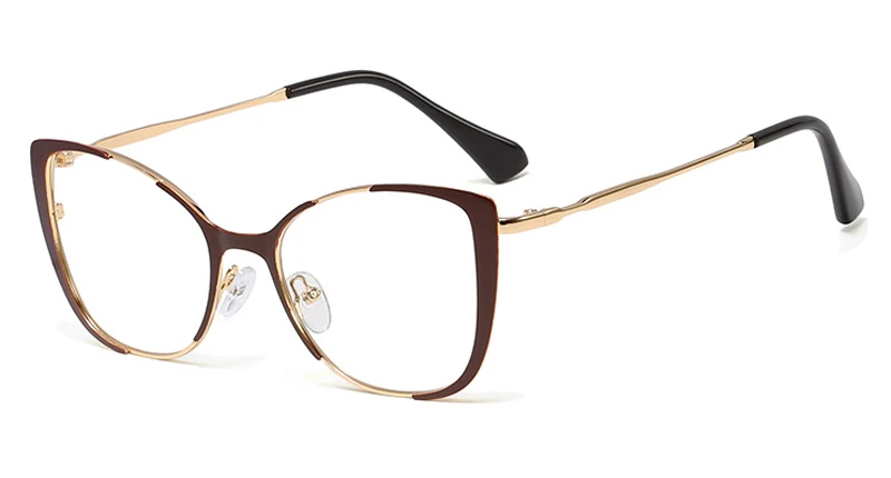 brown gold Peekaboo ретро очки кошачий глаз оправа для женщин Оптические женские подарочные товары прозрачные линзы металлические оправы для очков женские украшения - Цвет оправы: brown gold