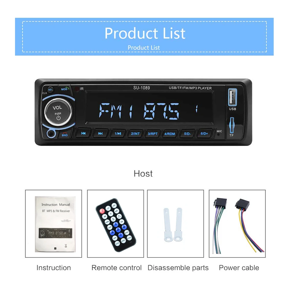 Автомагнитола 1Din MP3 мультимедийный плеер AUX \ USB зарядка телефона \ FM \ Bluetooth \ Card Play \ пульт дистанционного управления \ Handsfree \ Авторадио
