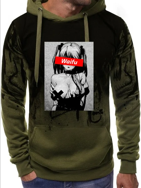 Waifu Material Otaku Lewd Hentai Cute Girl Anime Ahegao Hoodies for Men StreetWear Sweatshirts hfg