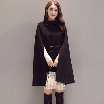 

Autumn Winter Overcoat Women's Classic Woolen Blend Loose Casual Cape Coat Jackets Warm Outwear