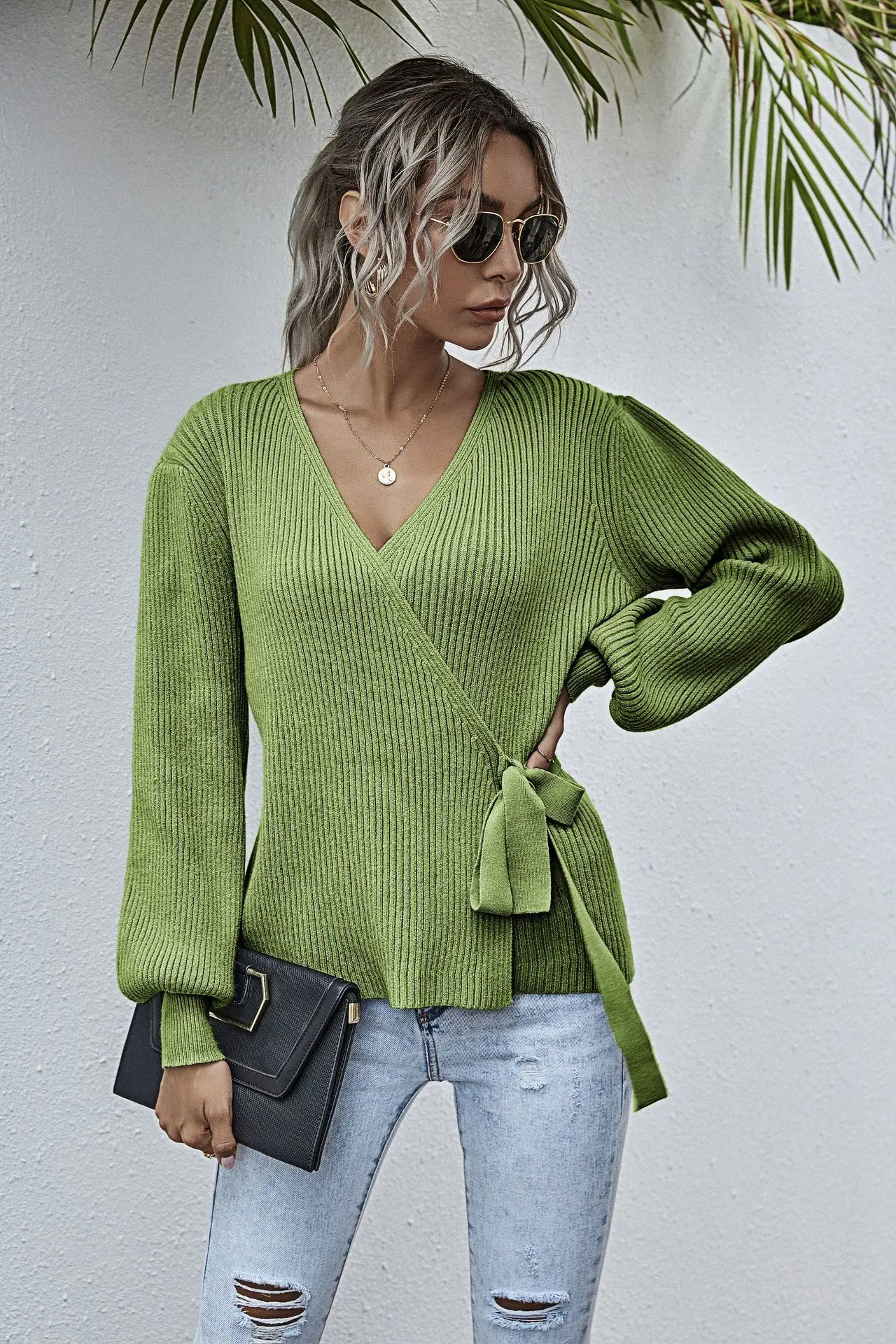 120134亚马逊爆款腰带裹胸针织衫