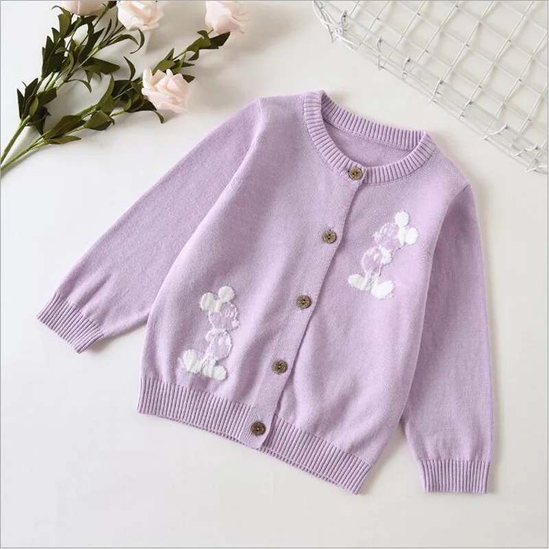 New Mickey Knitted Cardigan Children's Knitwear Cotton Boys Autumn Sweet Sweaters Girls Candy Color Cardigan Children Thin Coat